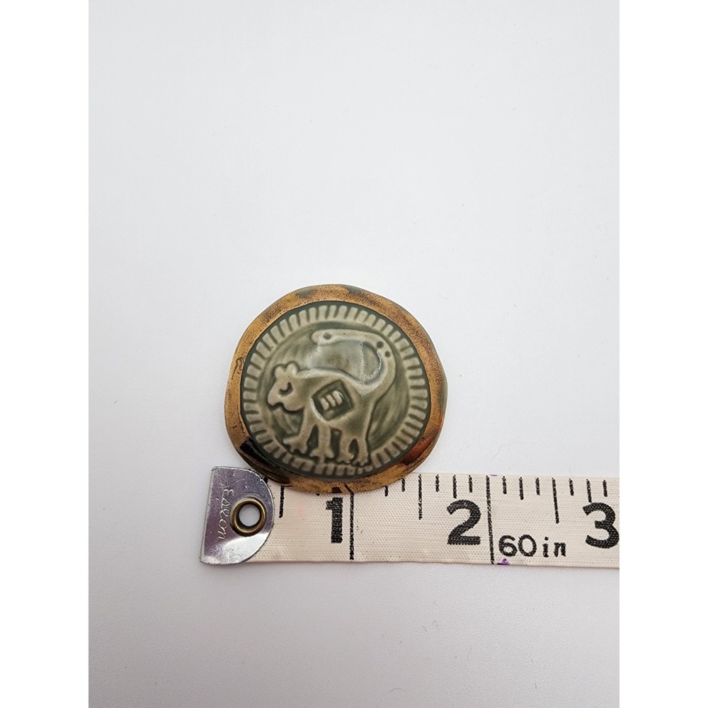 Signed Pozniak Brooch Ceramic Folk Art Figural Animal Motif Pin OOAK Handmade - Picture 7 of 9